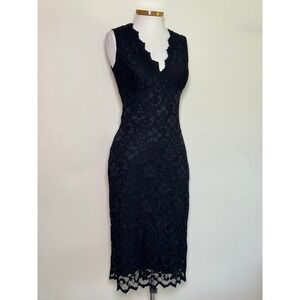 Vintage Y2K Black Lace Bodycon Dress Bisou Bisou Michele Bohbot S/M Mob Wife